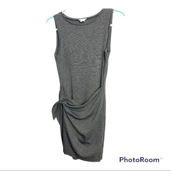 Club Monaco Women's Gray Stretch Dress Faux Wrap Self Side Tie Sheath - Picture 4 of 7